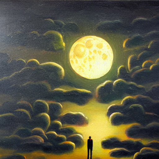Pagodas like human bones floating in the light of the full moon on a dark night Oil painting1