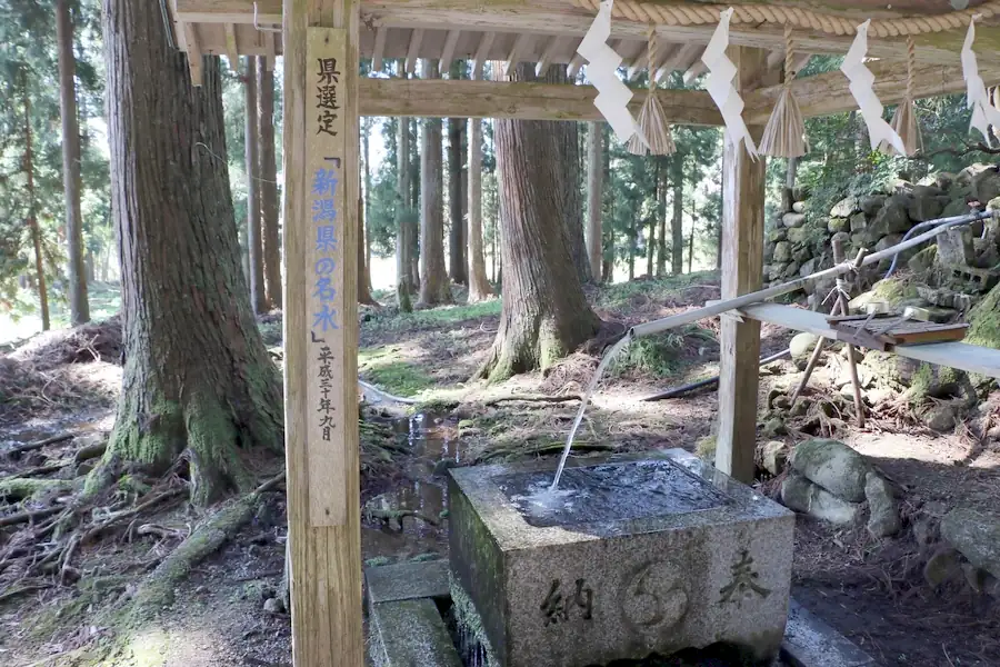 新潟県の名水の文字が見える八木神社手水舎