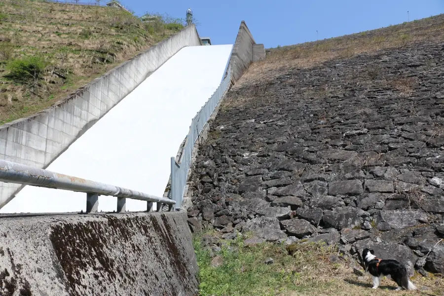 三国川ダム放水路を見上げるドーン太